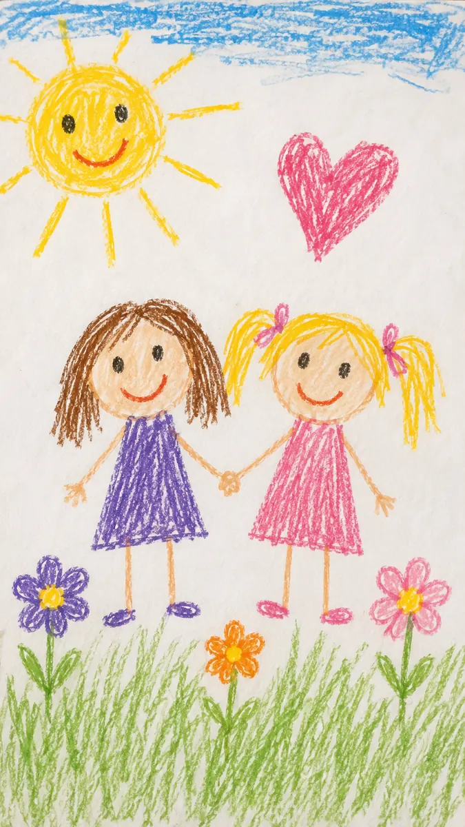 子どもが描いた二人の女の子の絵